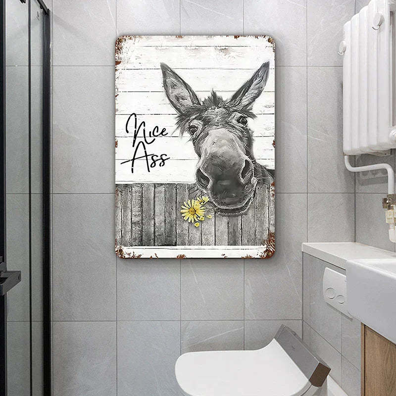 Funny Donkey Sunflower Bathroom Metal Sign Wall Decor Farmhouse Sign For Toilet Restroom Decor Gifts-Jolura