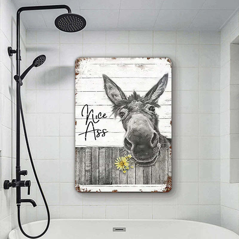 Funny Donkey Sunflower Bathroom Metal Sign Wall Decor Farmhouse Sign For Toilet Restroom Decor Gifts-Jolura