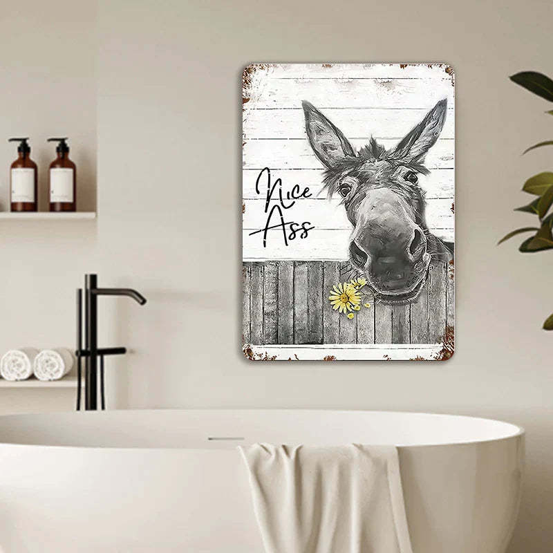 Funny Donkey Sunflower Bathroom Metal Sign Wall Decor Farmhouse Sign For Toilet Restroom Decor Gifts-Jolura