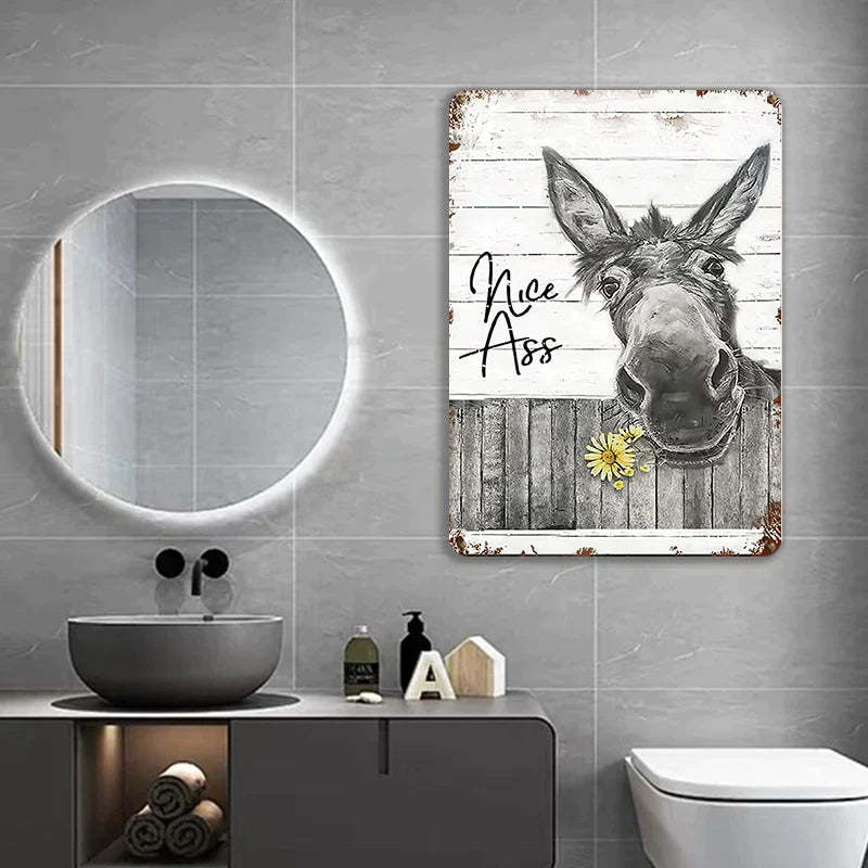 Funny Donkey Sunflower Bathroom Metal Sign Wall Decor Farmhouse Sign For Toilet Restroom Decor Gifts-Jolura