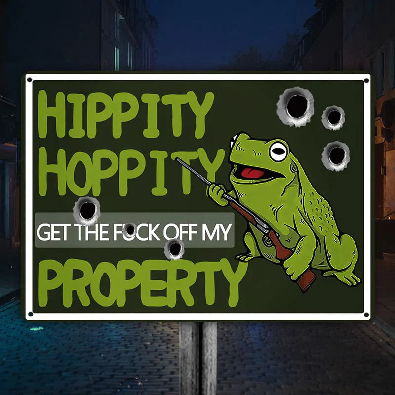 Metal Sign Hippity Hoppity Get Off My Property Frog No Trespassing Retro Metal Sign Vintage Sign For Home Decor-Jolura