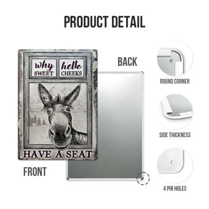 Donkey Metal Sign, Donkey Black White Hello Sweet Cheeks Metal Signs-Jolura