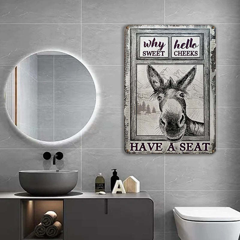 Donkey Metal Sign, Donkey Black White Hello Sweet Cheeks Metal Signs-Jolura