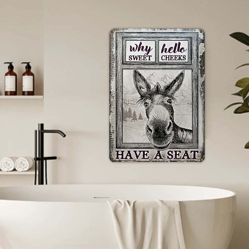 Donkey Metal Sign, Donkey Black White Hello Sweet Cheeks Metal Signs-Jolura