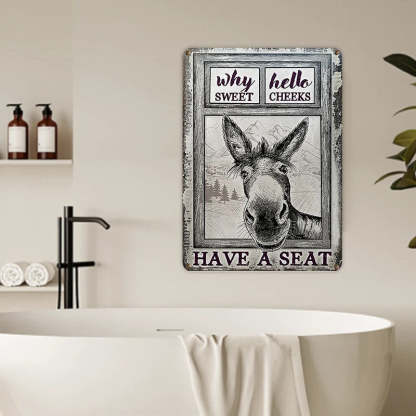 Donkey Metal Sign, Donkey Black White Hello Sweet Cheeks Metal Signs-Jolura