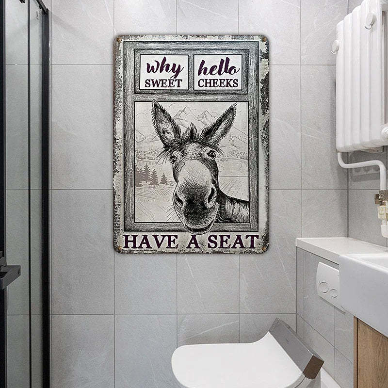 Donkey Metal Sign, Donkey Black White Hello Sweet Cheeks Metal Signs-Jolura