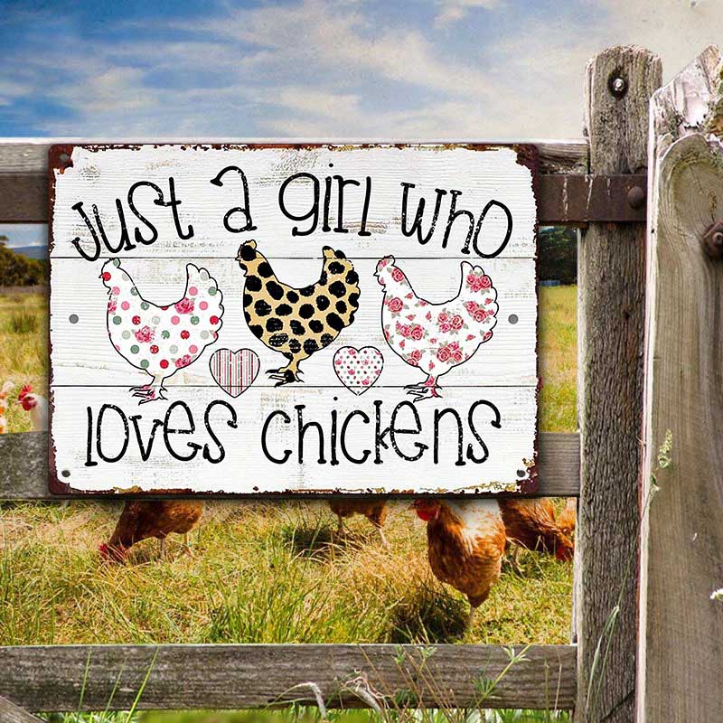Just A Girl Who Loves Chickens Metal Sign For Coop Funny Outdoor Funny Chicken Coop Sign-Jolura