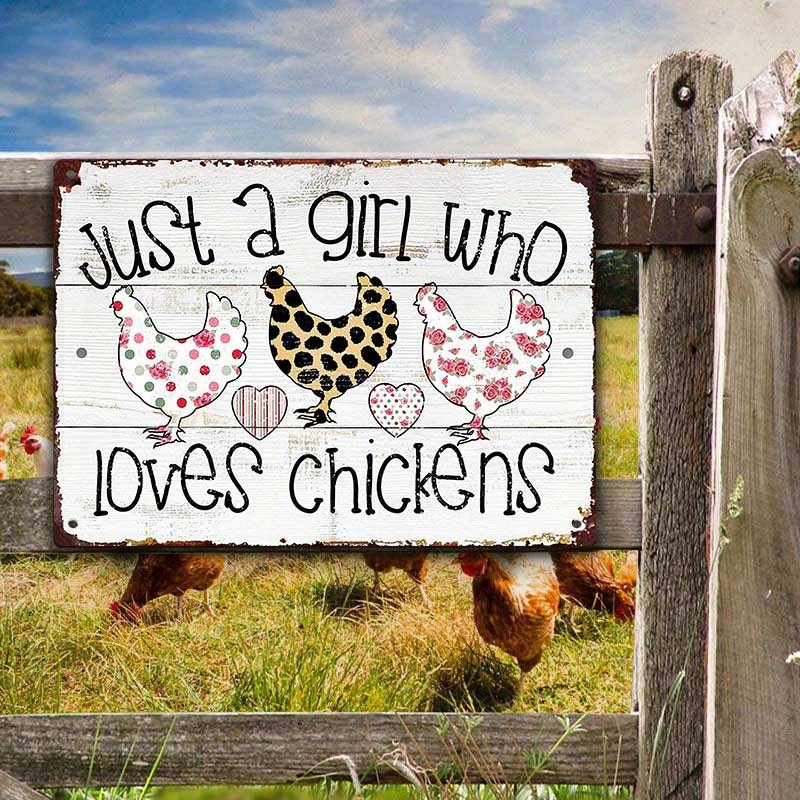 Just A Girl Who Loves Chickens Metal Sign For Coop Funny Outdoor Funny Chicken Coop Sign-Jolura
