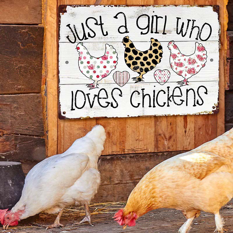 Just A Girl Who Loves Chickens Metal Sign For Coop Funny Outdoor Funny Chicken Coop Sign-Jolura