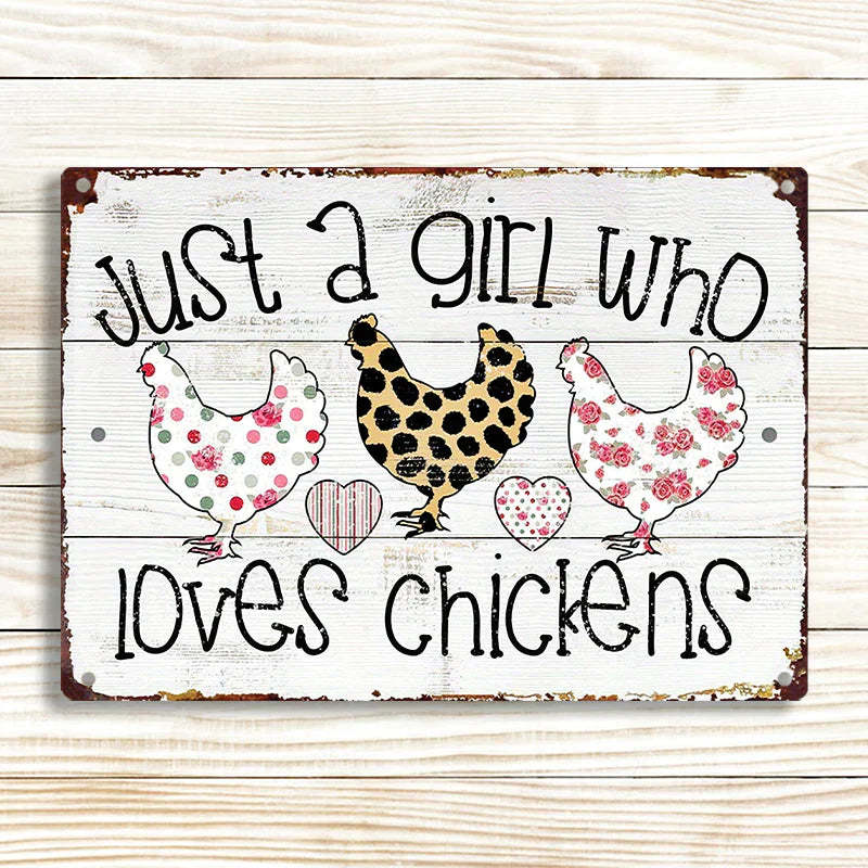 Just A Girl Who Loves Chickens Metal Sign For Coop Funny Outdoor Funny Chicken Coop Sign-Jolura