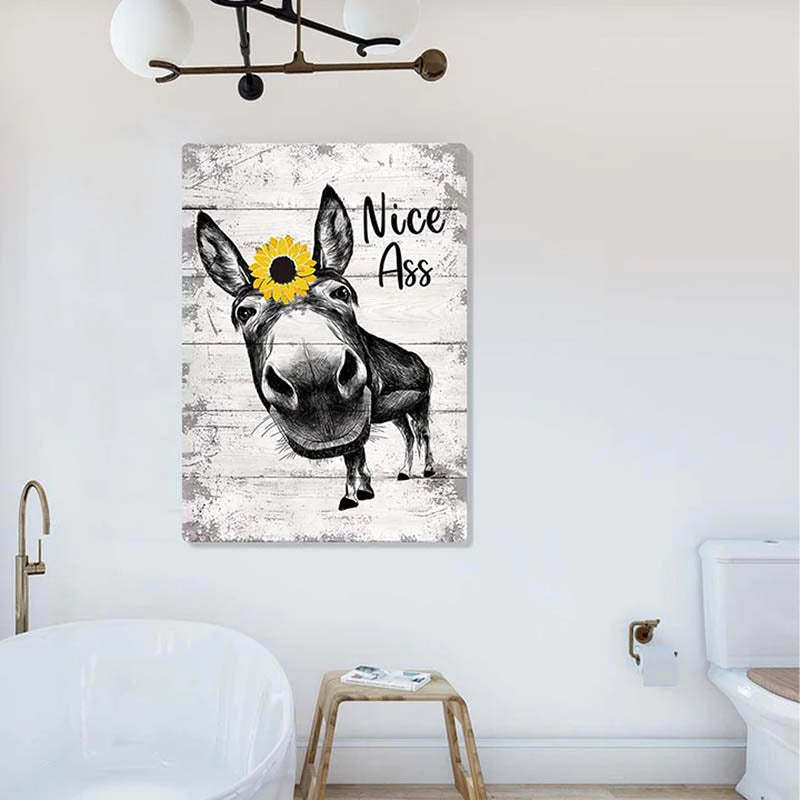 Funny Donkey Sunflower Metal Sign Farmhouse Bathroom Unique Gifts For Home Vintage Farm Animal Design-Jolura