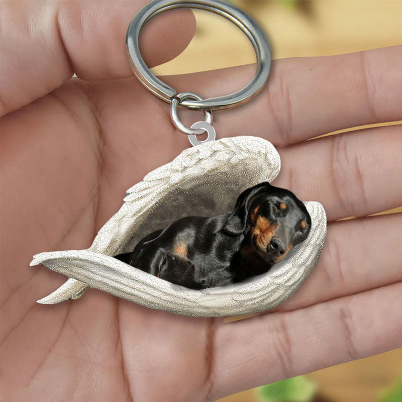 Sleeping Angel Acrylic Keychain Black and Tan Dachshund SA006-Jolura