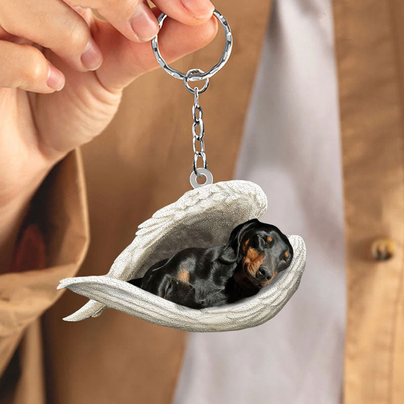 Sleeping Angel Acrylic Keychain Black and Tan Dachshund SA006-Jolura