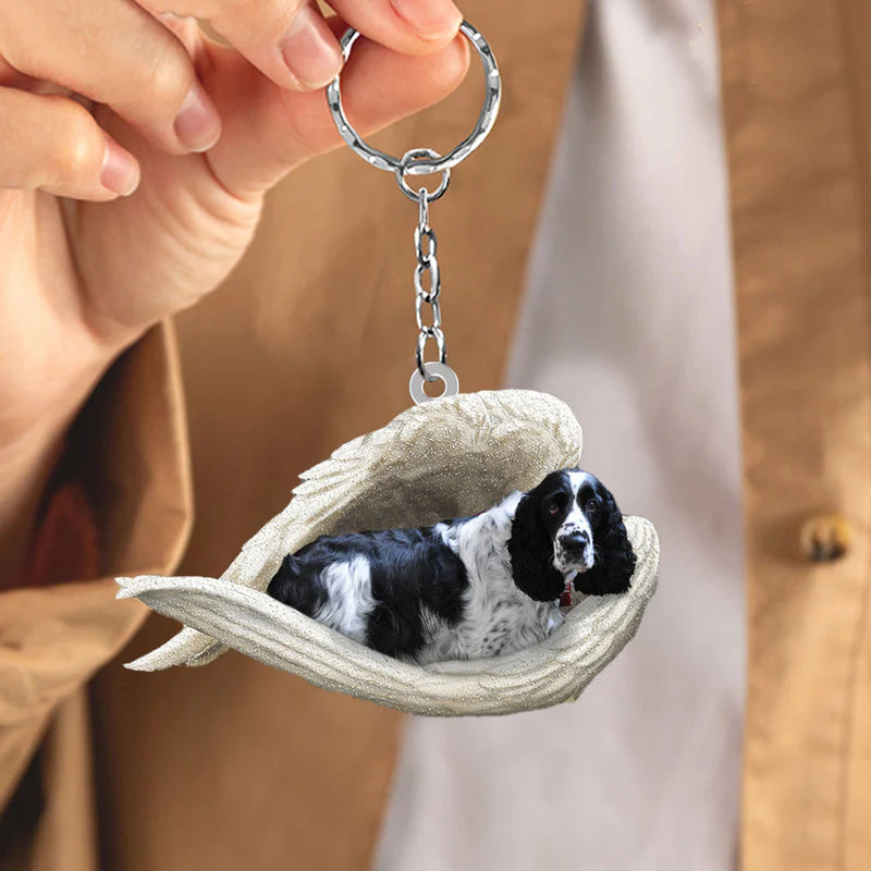 Sleeping Angel Acrylic Keychain Black and White English Springer SA106-Jolura