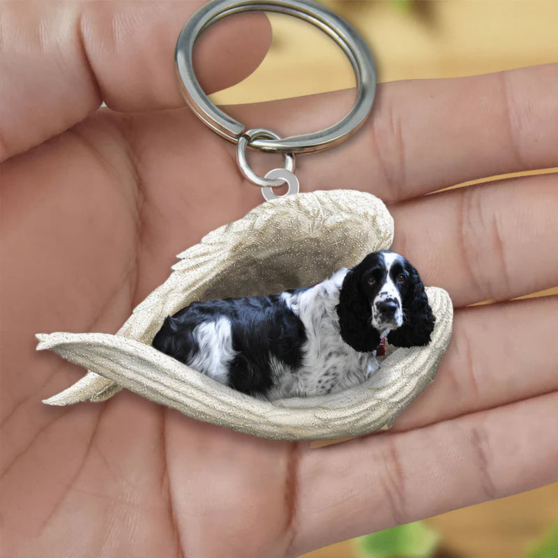 Sleeping Angel Acrylic Keychain Black and White English Springer SA106-Jolura