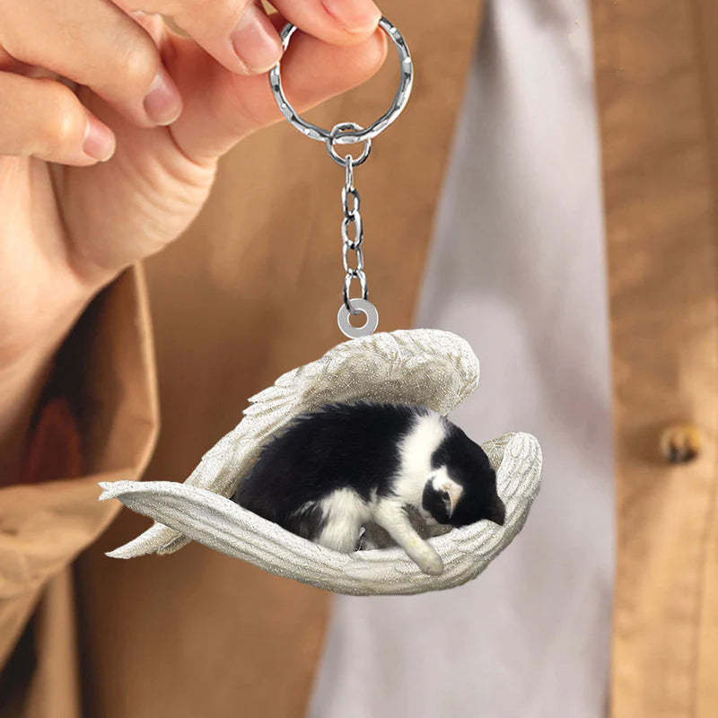 Sleeping Angel Acrylic Keychain Black and White Cat SA118-Jolura