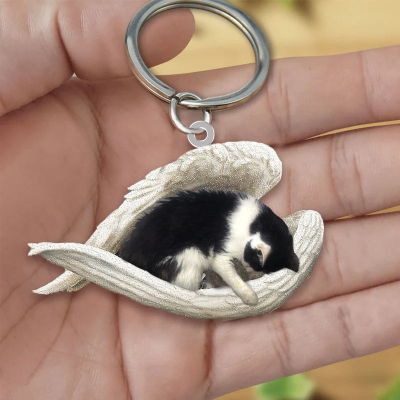 Sleeping Angel Acrylic Keychain Black and White Cat SA118-Jolura