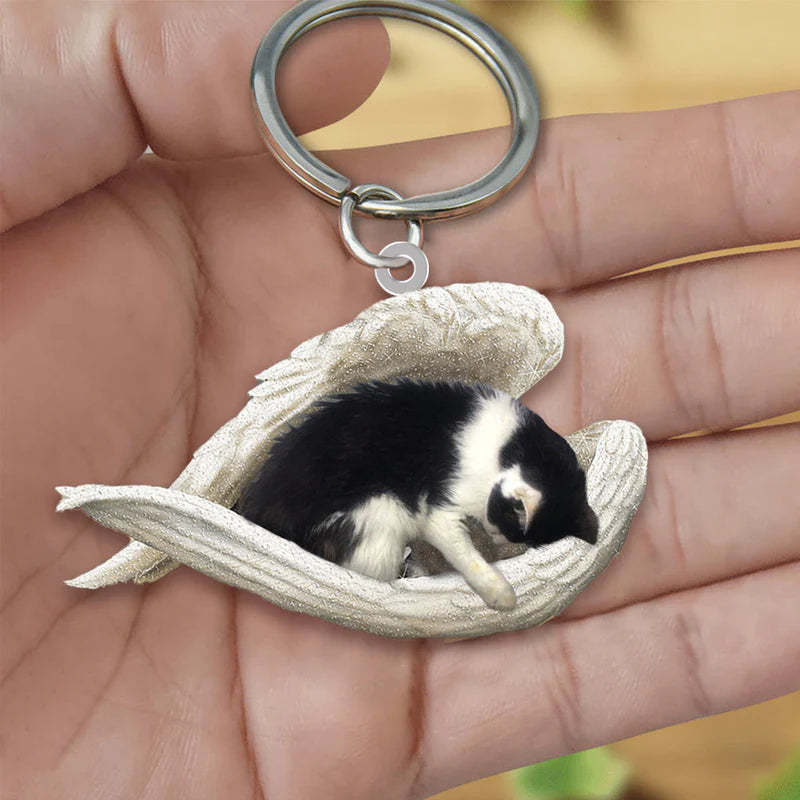 Sleeping Angel Acrylic Keychain Black and White Cat SA118-Jolura