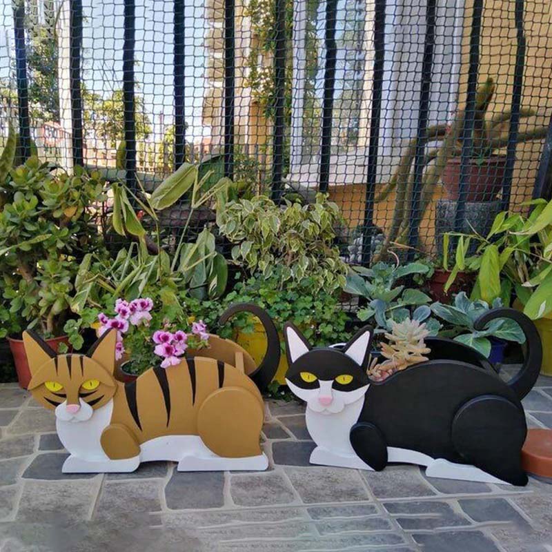 Black And White Cat Planter AP080-Jolura