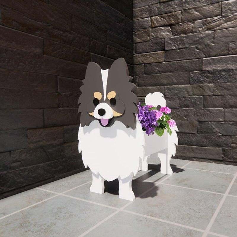 Black And White Pomeranian Planter AP034-Jolura