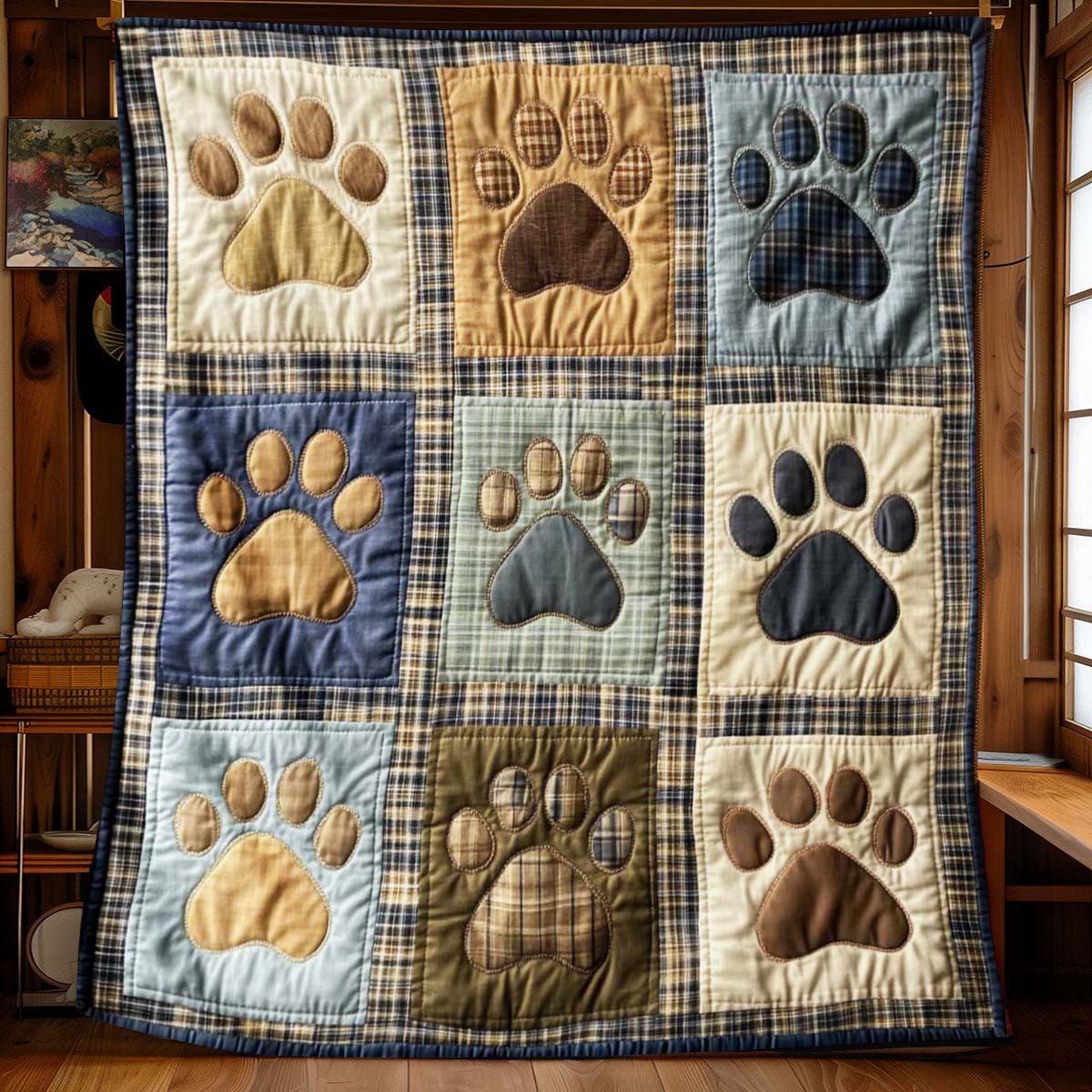 Patchwork Dog Paws Blanket - C031 - Premium Blanket