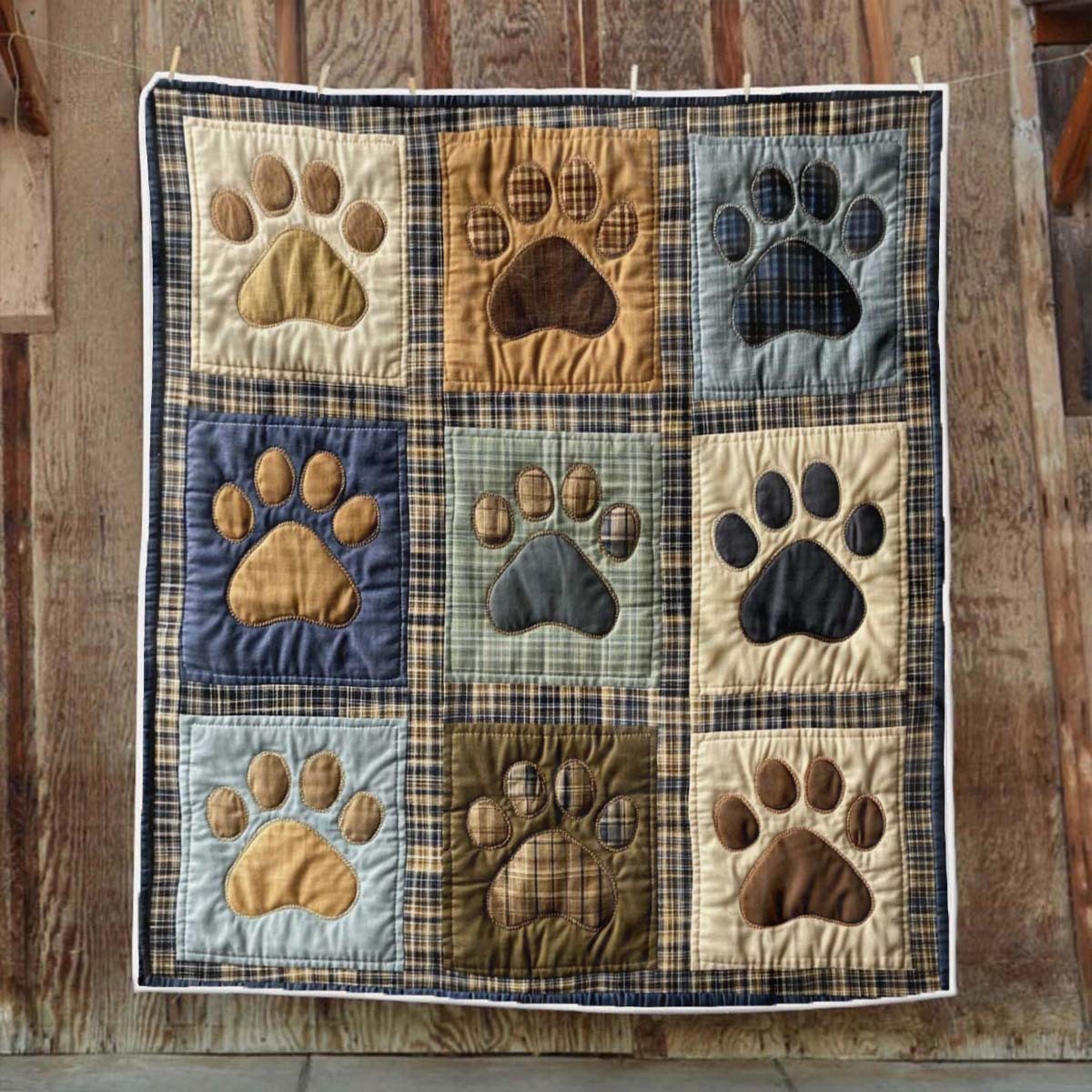 Patchwork Dog Paws Blanket - C031 - Premium Blanket