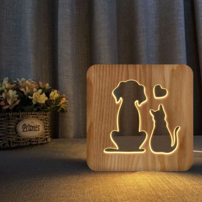 Cat and Dog Wooden Decorative Light-Jolura