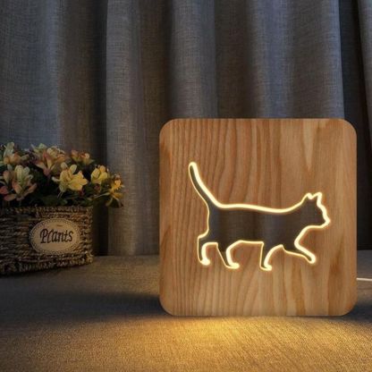 Cat Shape 2 Wooden Decorative Light-Jolura