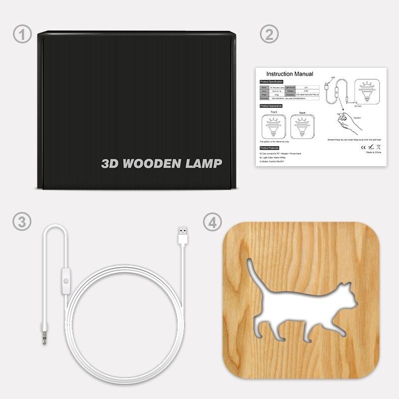 Cat Shape 2 Wooden Decorative Light-Jolura
