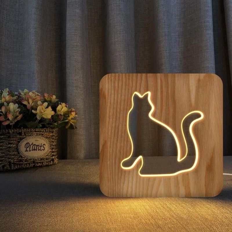 Cat Shape 3 Wooden Decorative Light-Jolura
