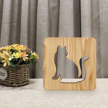 Cat Shape 3 Wooden Decorative Light-Jolura