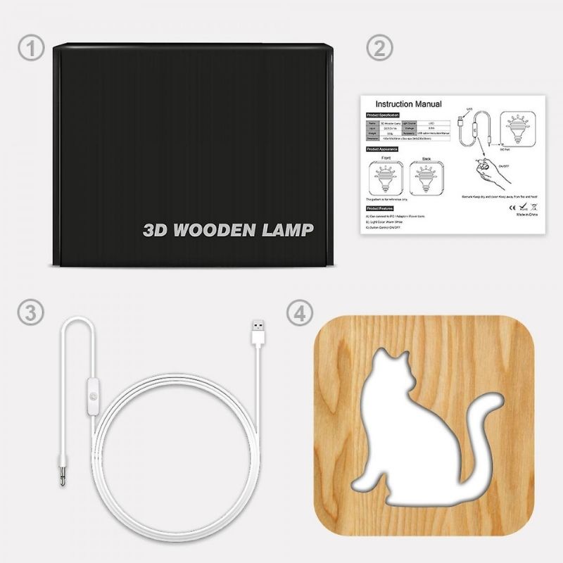 Cat Shape 3 Wooden Decorative Light-Jolura