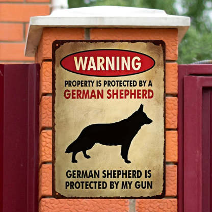 Property Is Protected By A German Shepherd - Metal Sign For Home Garden Outdoor-Jolura