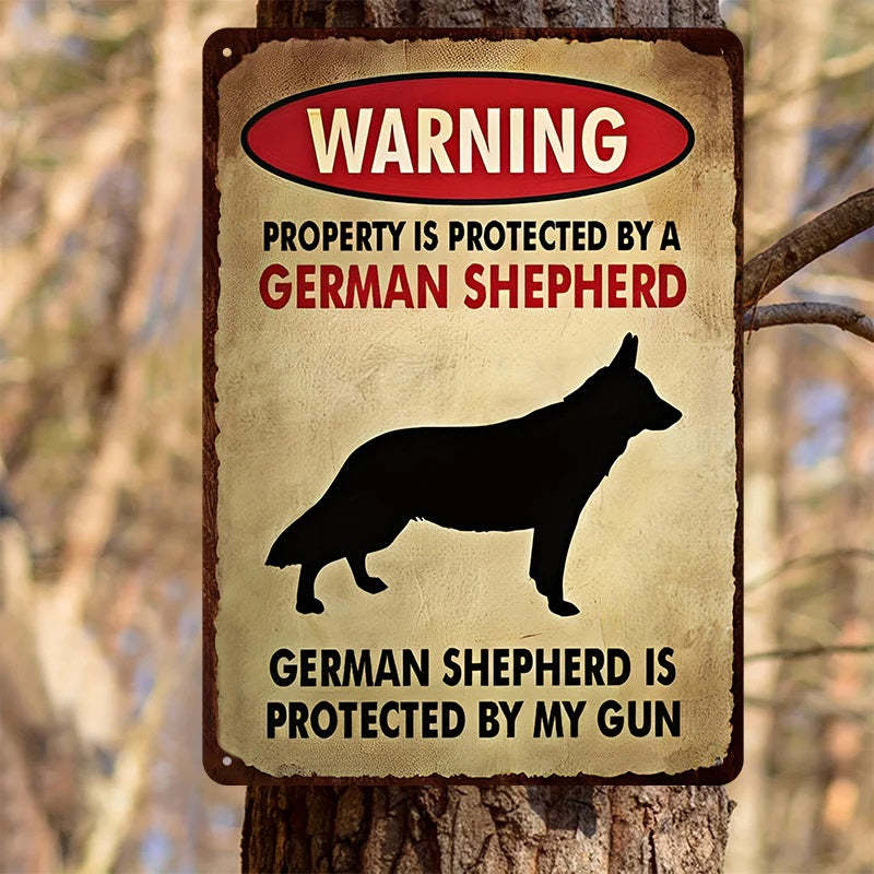 Property Is Protected By A German Shepherd - Metal Sign For Home Garden Outdoor-Jolura