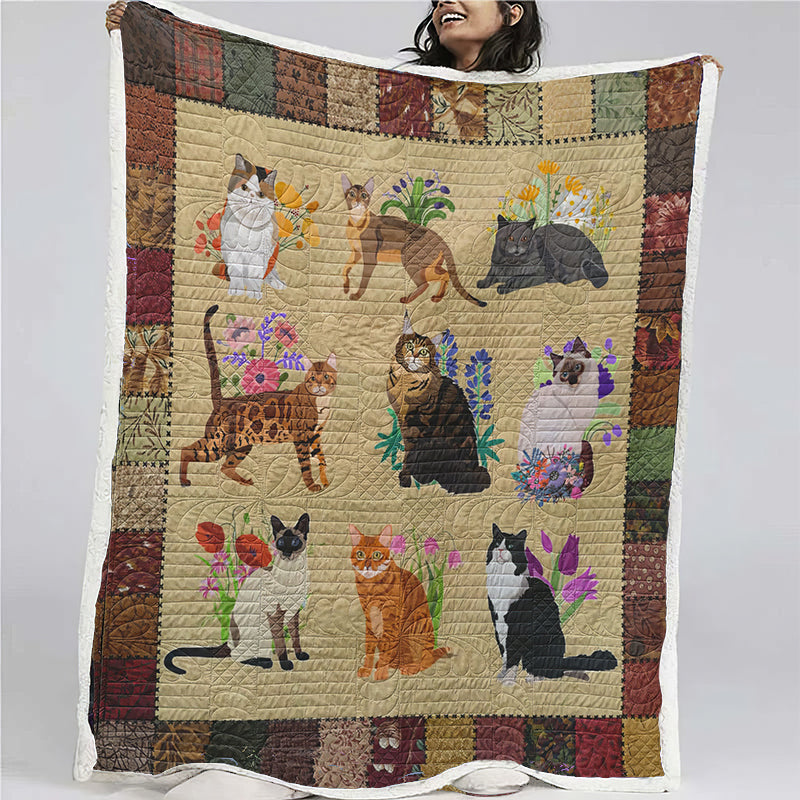 Cat Breeds Flower Blanket - D205 - Premium Blanket-Jolura