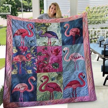 Tropical Bliss Flamingo Blanket - D219 - Premium Blanket-Jolura
