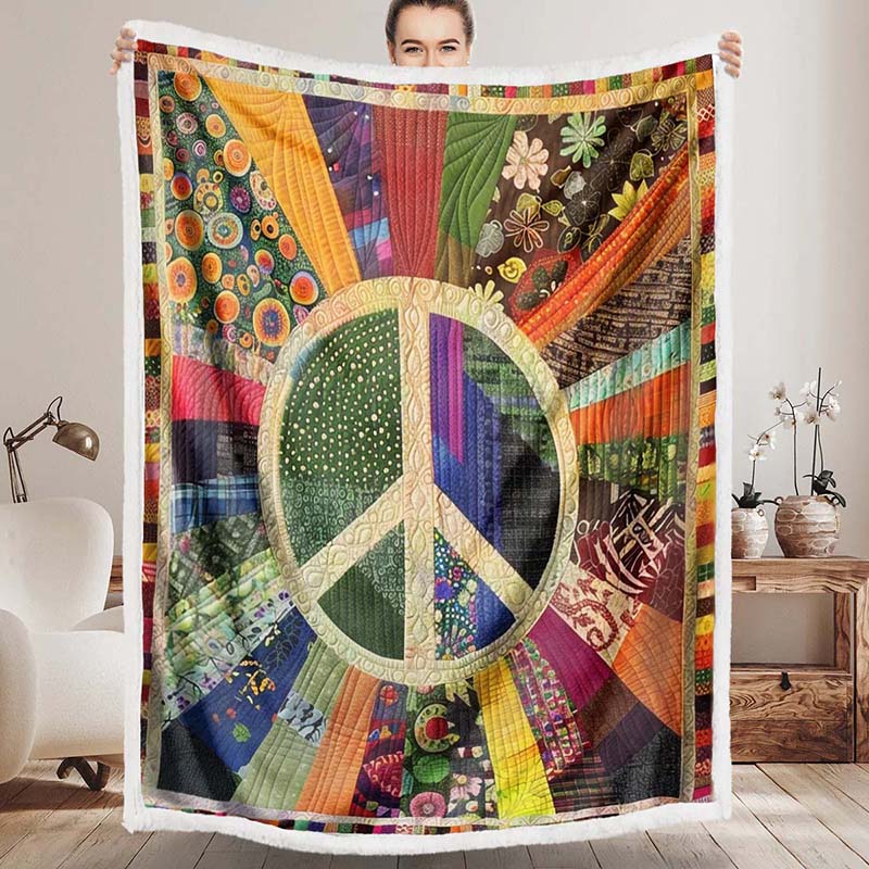Retro Peace Sign Blanket - D242 - Premium Blanket-Jolura