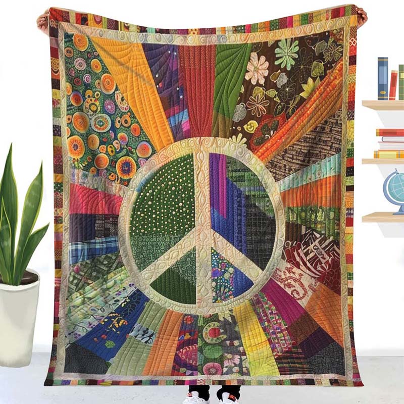 Retro Peace Sign Blanket - D242 - Premium Blanket-Jolura