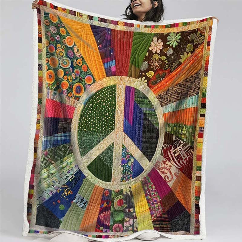 Retro Peace Sign Blanket - D242 - Premium Blanket-Jolura