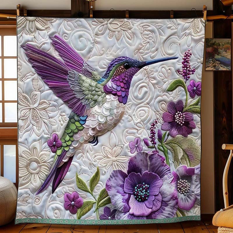 Purple Hummingbird Blanket - D249 - Premium Blanket-Jolura