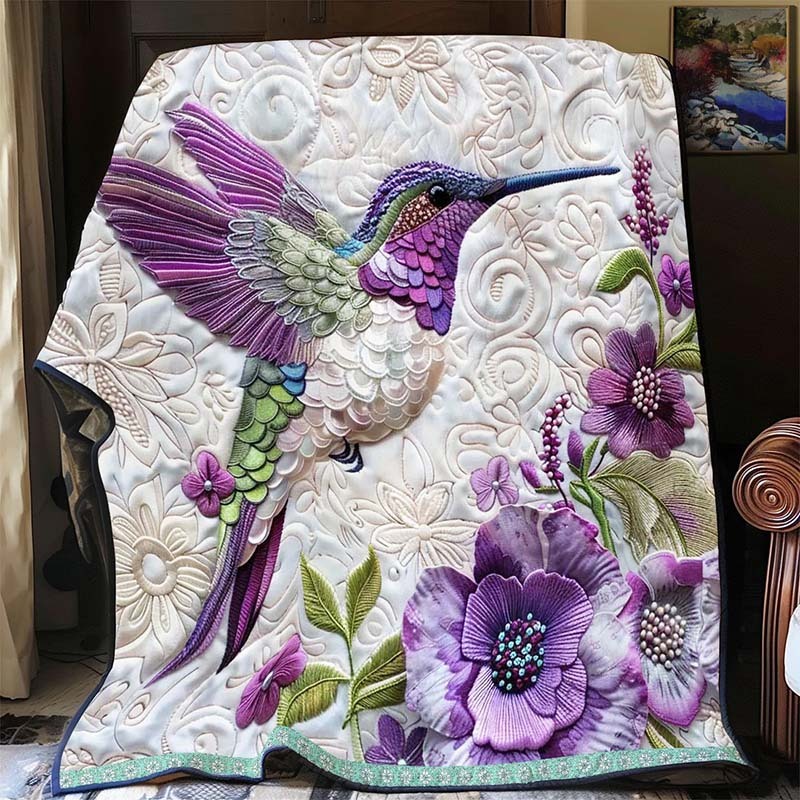 Purple Hummingbird Blanket - D249 - Premium Blanket-Jolura