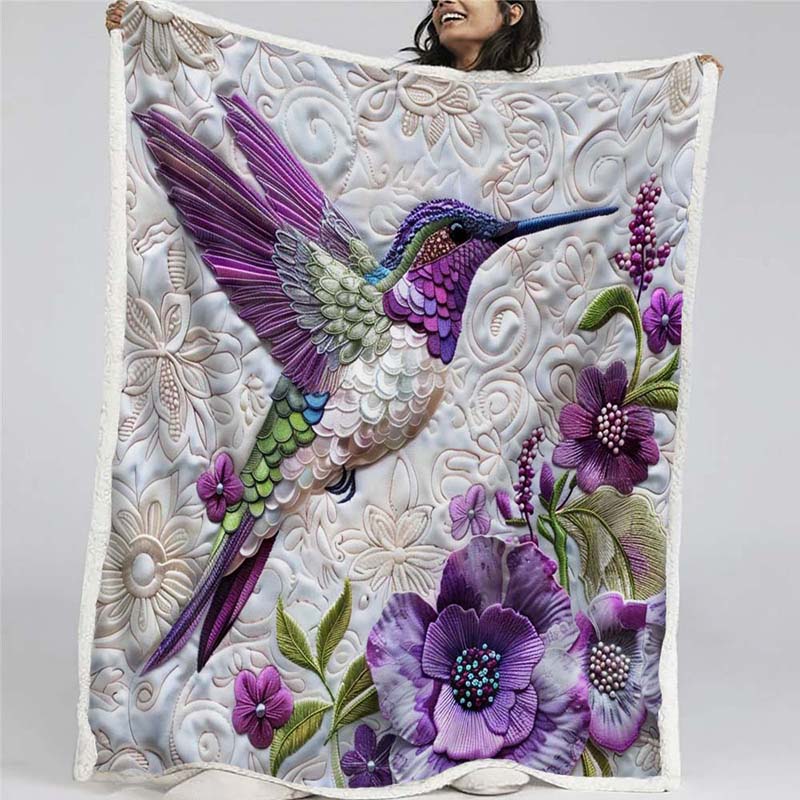 Purple Hummingbird Blanket - D249 - Premium Blanket-Jolura