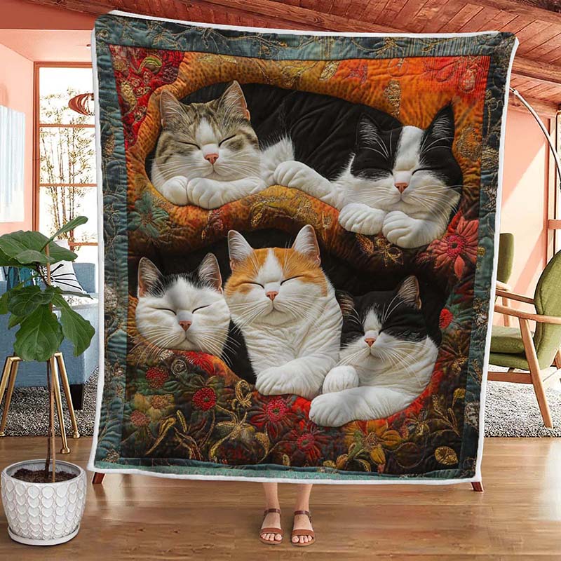 Cute Lazy Cats Blanket - D252 - Premium Blanket-Jolura