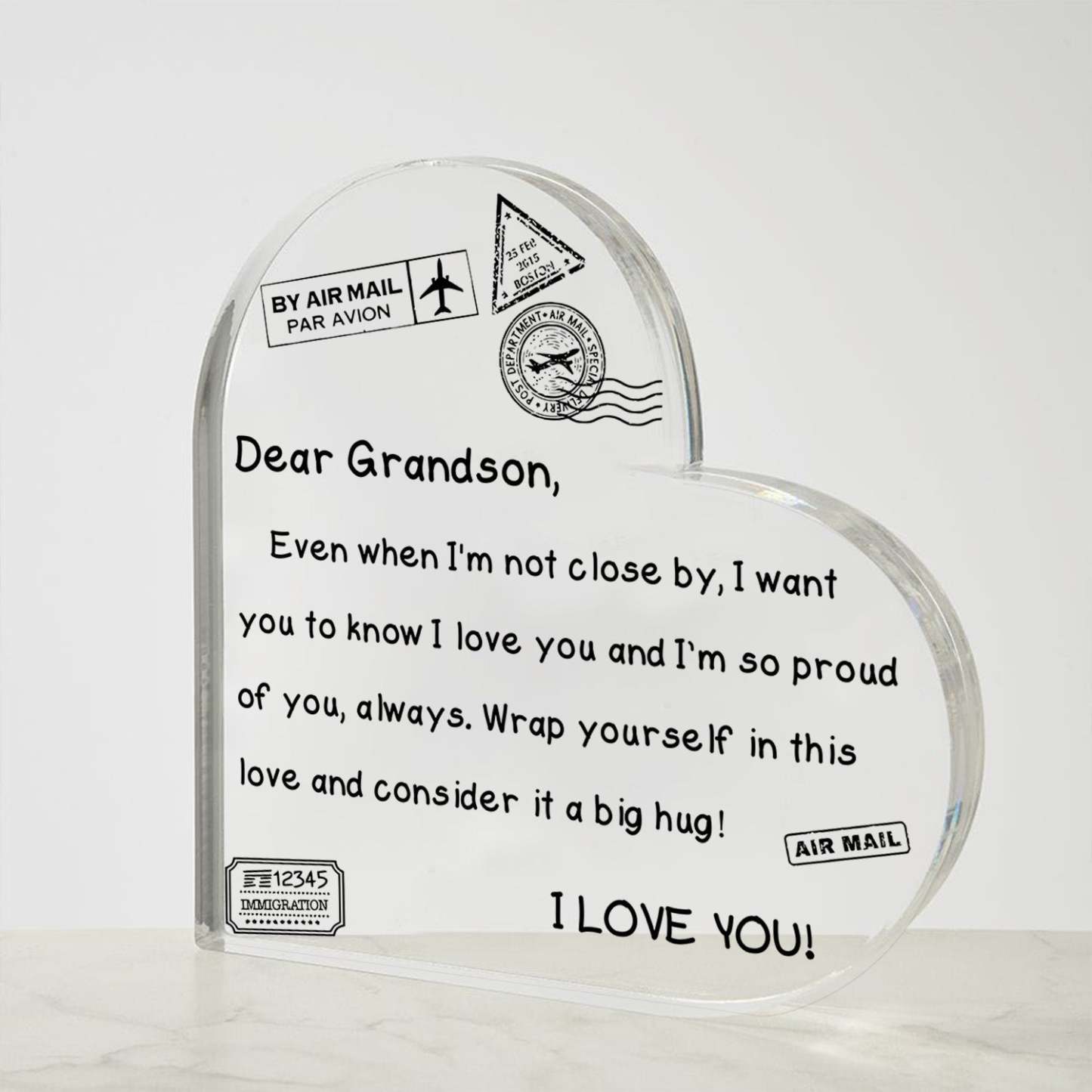 To My Grandson - I Love You - D352 - Heart Shaped Acrylic Plaque