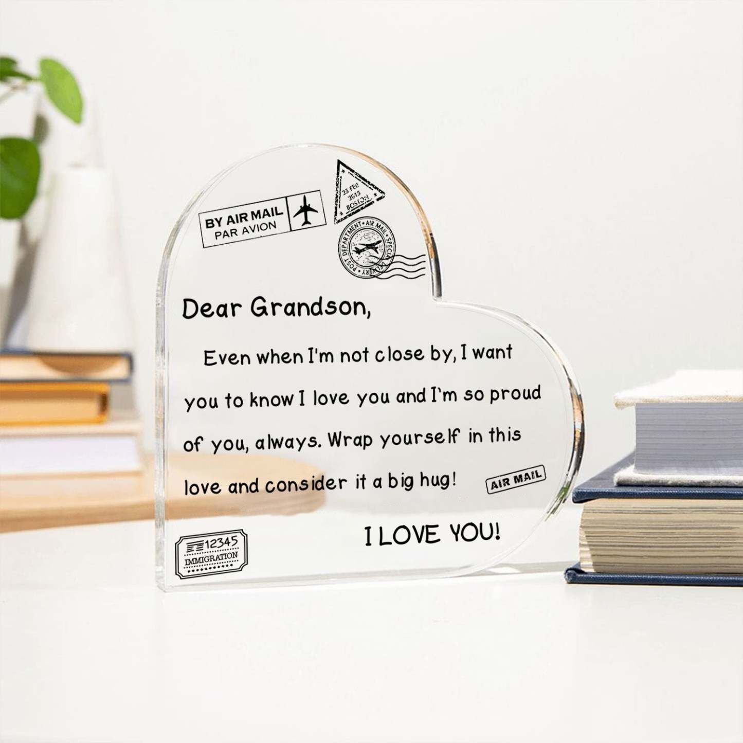 To My Grandson - I Love You - D352 - Heart Shaped Acrylic Plaque