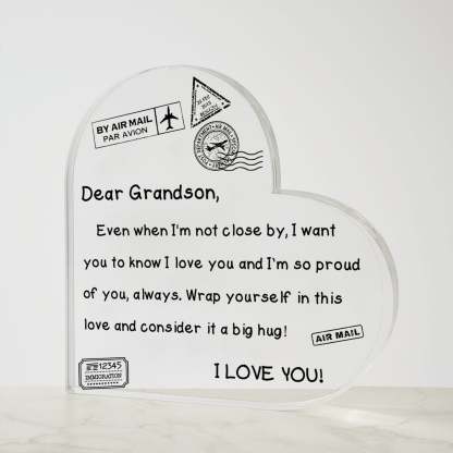 To My Grandson - I Love You - D352 - Heart Shaped Acrylic Plaque