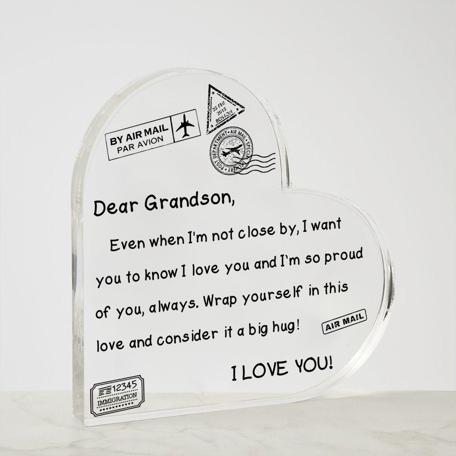 To My Grandson - I Love You - D352 - Heart Shaped Acrylic Plaque