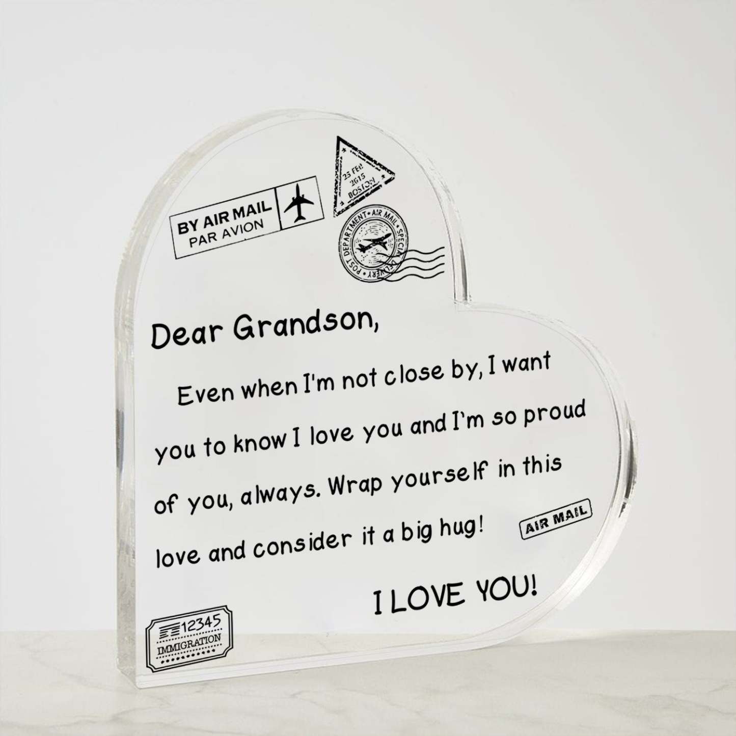 To My Grandson - I Love You - D352 - Heart Shaped Acrylic Plaque