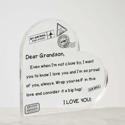 To My Grandson - I Love You - D352 - Heart Shaped Acrylic Plaque