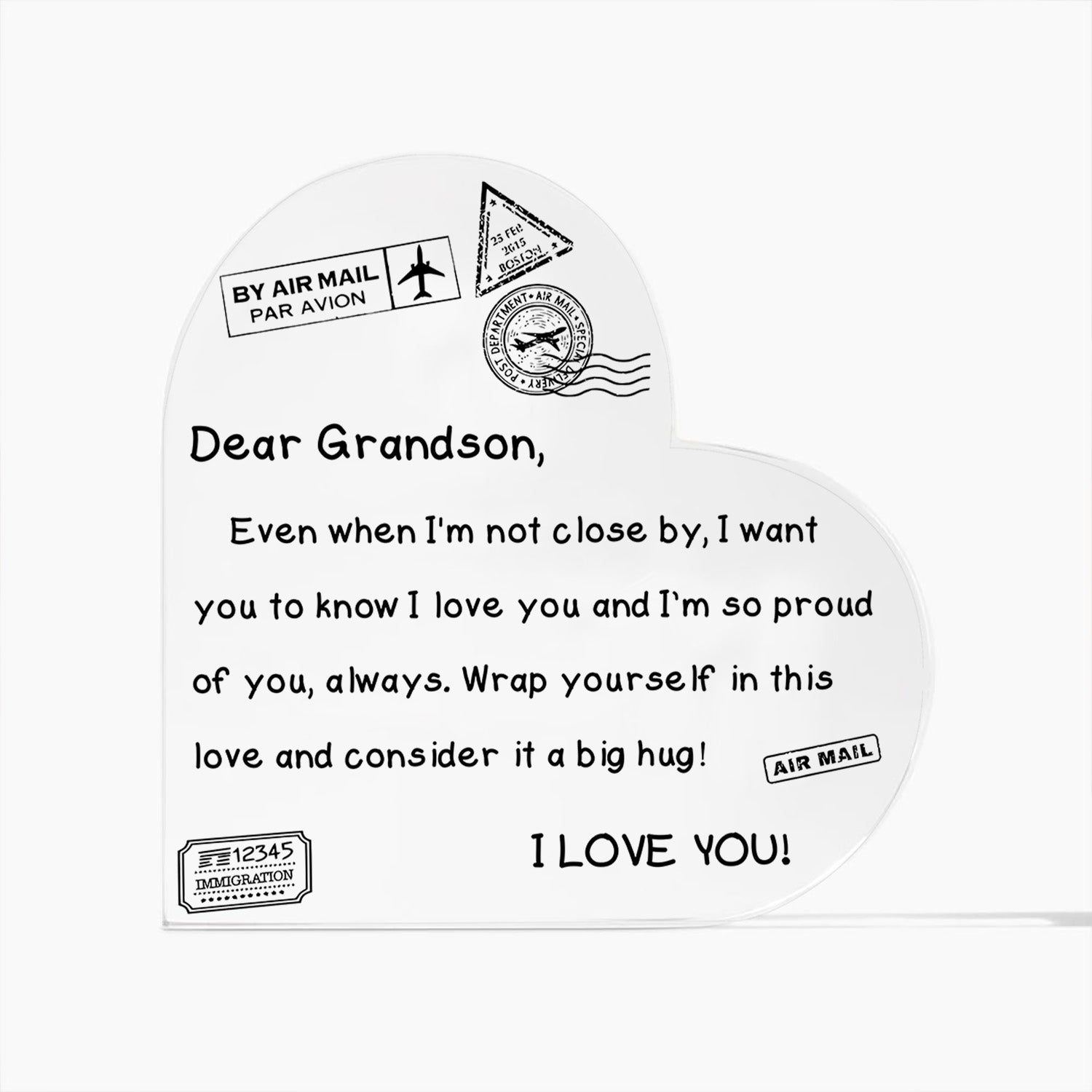To My Grandson - I Love You - D352 - Heart Shaped Acrylic Plaque